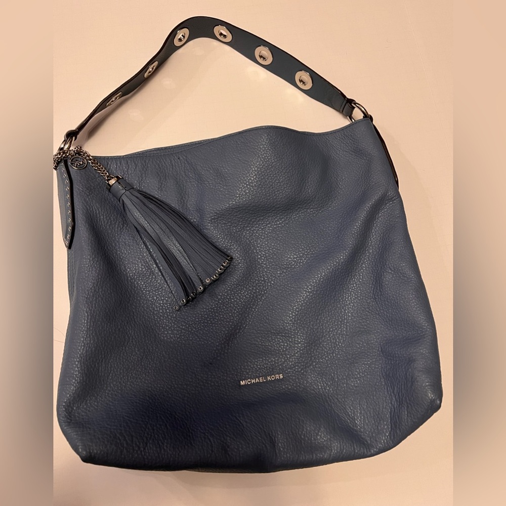 Michael Kors blue leather shoulder bag. Used but excellent condition